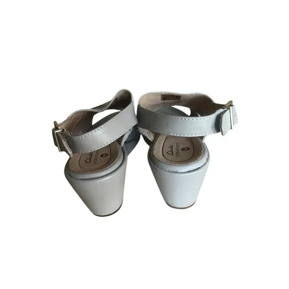 Clarks Un Plaza Go Combi Stone‎ Leather Wedge Sandal Sz 7 - Picture 8 of 16